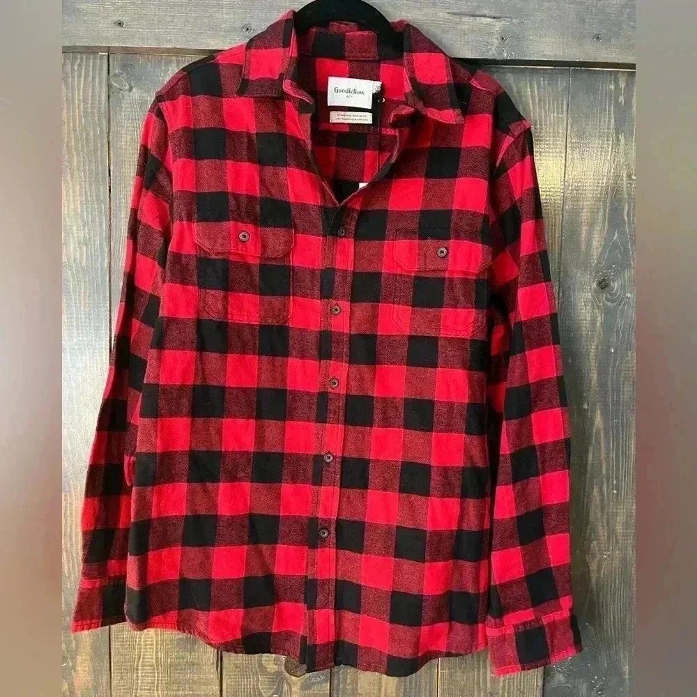 NWT Goodfellow & Co. Men's Red Black Buffalo Plaid Flannel, fall, winter E65